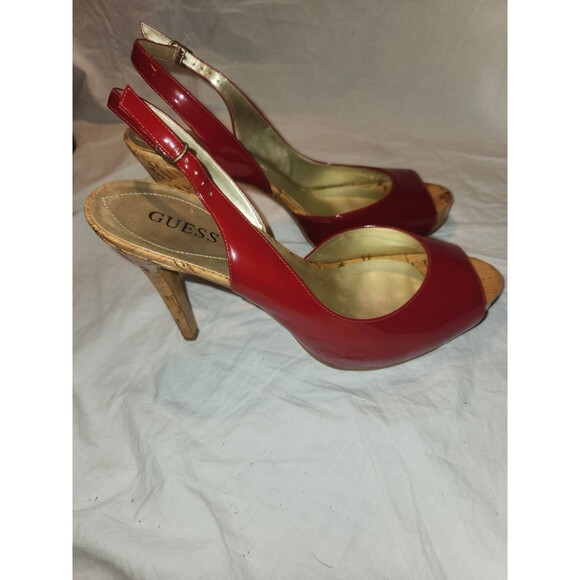 Guess Women's Red Peep Toe Patent Leather Stiletto Heels Pumps Size 7.5 M - Picture 7 of 12